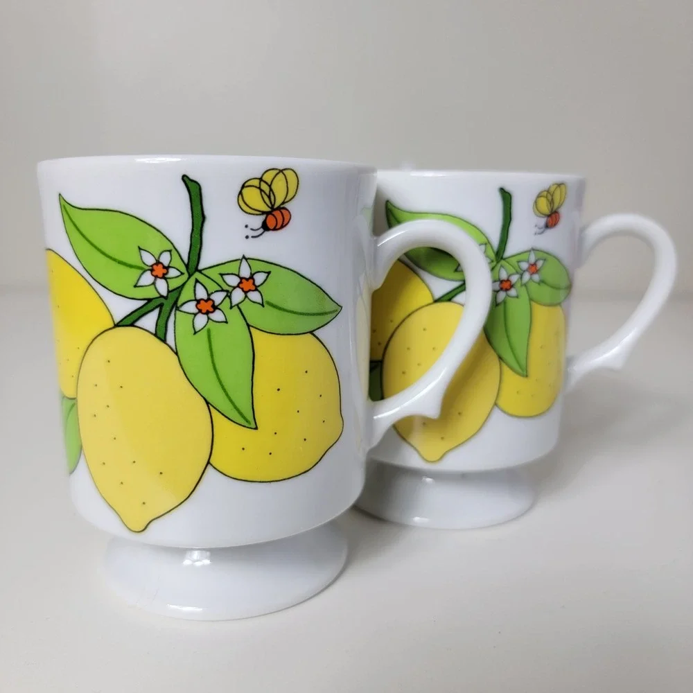 Vintage A Lorrie Design Japan Lemon‎ Bee Cream Sugar Set 2 Cups Tea Lot